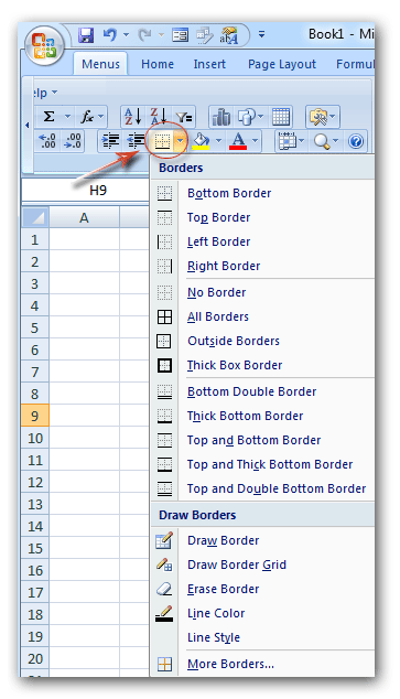 Border Button in Toolbar