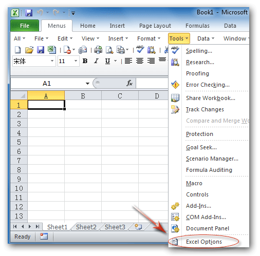 Open Excel Options from Tool Menu