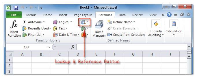 Figure 3: Lookup & Reference button in Microsoft Excel 2010 Ribbon