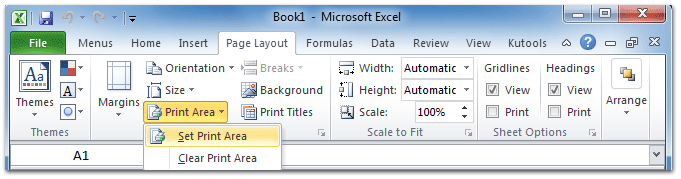 Figure 3: Set Print Areain Microsoft Excel 2010 Ribbon