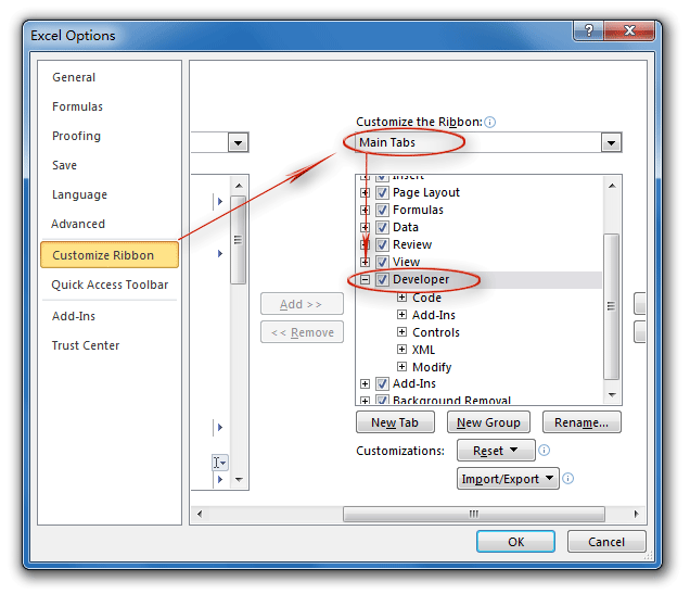 Add Developer Tab into Excel 2010 Ribbon