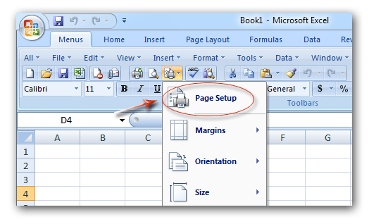 Page Setup button in Toolbar