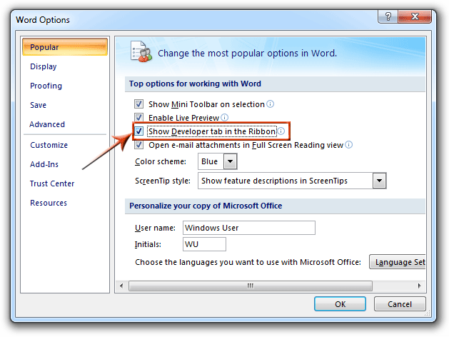 Add Developer tab into Office 2007 Ribbon