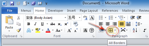 Borders button in Word 2010 Ribbon