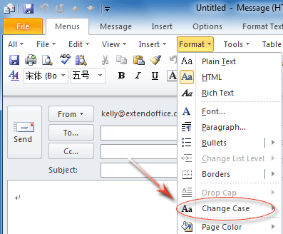 Figure 5: Change Case in Outlook 2010's Format Menu