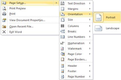 image about Page Setup of File menu in Word 2010