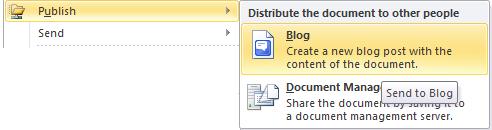 image about Publisher of File menu in Word 2010
