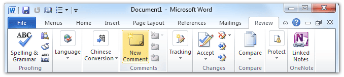 shot: New Comment button in Word 2010's Review tab
