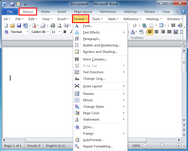 Where Is The Format Menu In Microsoft Word 2007 2010 2013 2016 2019 