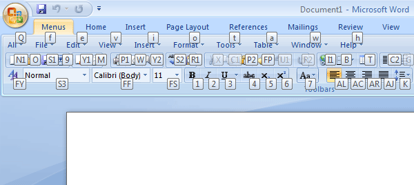 screen shot of shortcuts
